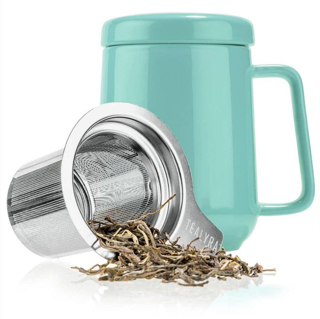 Matte Teal Grey Tea Infuser Mug